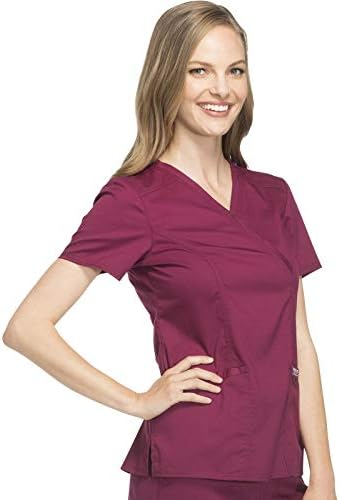 Cherokee Scrubs Top for Women Mock Wrap with 3 Pockets  Soft  2 Way Stretch & Durable Fabric   WW610