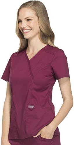 Cherokee Scrubs Top for Women Mock Wrap with 3 Pockets  Soft  2 Way Stretch & Durable Fabric   WW610
