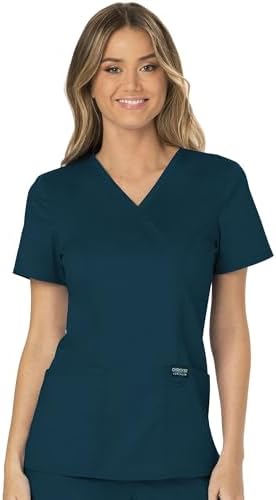 Cherokee Scrubs Top for Women Mock Wrap with 3 Pockets  Soft  2 Way Stretch & Durable Fabric   WW610