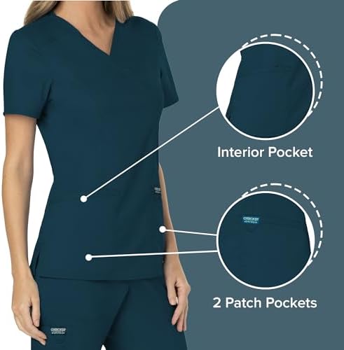 Cherokee Scrubs Top for Women Mock Wrap with 3 Pockets  Soft  2 Way Stretch & Durable Fabric   WW610