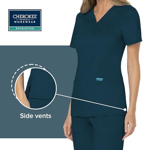 Cherokee Scrubs Top for Women Mock Wrap with 3 Pockets  Soft  2 Way Stretch & Durable Fabric   WW610
