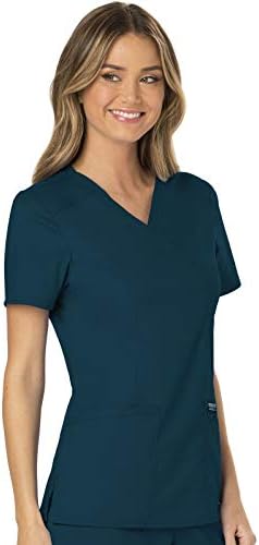 Cherokee Scrubs Top for Women Mock Wrap with 3 Pockets  Soft  2 Way Stretch & Durable Fabric   WW610