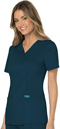 Cherokee Scrubs Top for Women Mock Wrap with 3 Pockets  Soft  2 Way Stretch & Durable Fabric   WW610