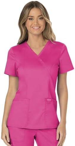 Cherokee Scrubs Top for Women Mock Wrap with 3 Pockets  Soft  2 Way Stretch & Durable Fabric   WW610
