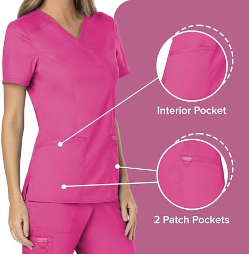 Cherokee Scrubs Top for Women Mock Wrap with 3 Pockets  Soft  2 Way Stretch & Durable Fabric   WW610