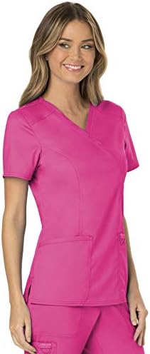 Cherokee Scrubs Top for Women Mock Wrap with 3 Pockets  Soft  2 Way Stretch & Durable Fabric   WW610