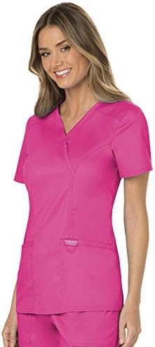 Cherokee Scrubs Top for Women Mock Wrap with 3 Pockets  Soft  2 Way Stretch & Durable Fabric   WW610