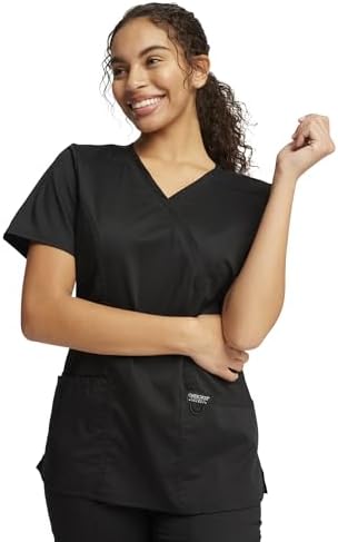 Cherokee Scrubs Top for Women Mock Wrap with 3 Pockets  Soft  2 Way Stretch & Durable Fabric   WW610