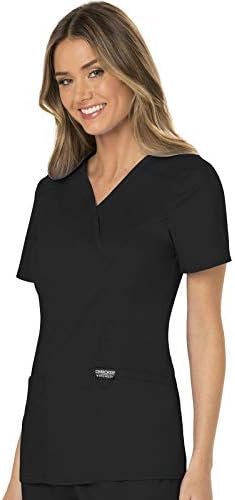 Cherokee Scrubs Top for Women Mock Wrap with 3 Pockets  Soft  2 Way Stretch & Durable Fabric   WW610