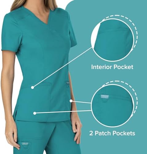 Cherokee Scrubs Top for Women Mock Wrap with 3 Pockets  Soft  2 Way Stretch & Durable Fabric   WW610