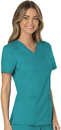 Cherokee Scrubs Top for Women Mock Wrap with 3 Pockets  Soft  2 Way Stretch & Durable Fabric   WW610