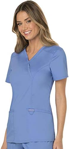 Cherokee Scrubs Top for Women Mock Wrap with 3 Pockets  Soft  2 Way Stretch & Durable Fabric   WW610