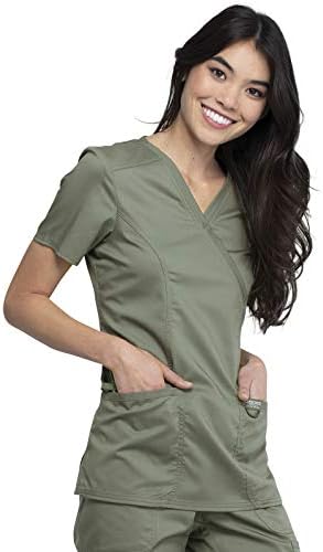 Cherokee Scrubs Top for Women Mock Wrap with 3 Pockets  Soft  2 Way Stretch & Durable Fabric   WW610