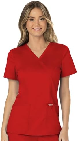Cherokee Scrubs Top for Women Mock Wrap with 3 Pockets  Soft  2 Way Stretch & Durable Fabric   WW610