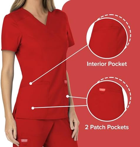 Cherokee Scrubs Top for Women Mock Wrap with 3 Pockets  Soft  2 Way Stretch & Durable Fabric   WW610