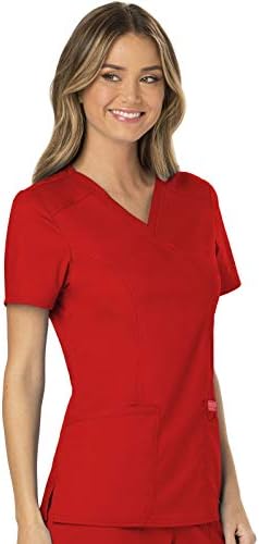 Cherokee Scrubs Top for Women Mock Wrap with 3 Pockets  Soft  2 Way Stretch & Durable Fabric   WW610