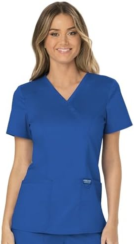 Cherokee Scrubs Top for Women Mock Wrap with 3 Pockets  Soft  2 Way Stretch & Durable Fabric   WW610