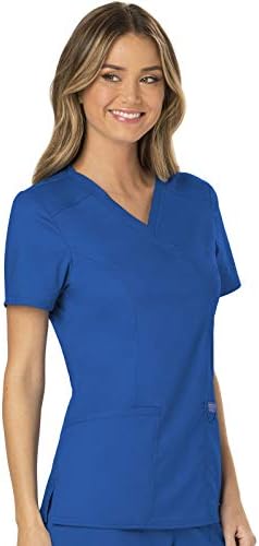 Cherokee Scrubs Top for Women Mock Wrap with 3 Pockets  Soft  2 Way Stretch & Durable Fabric   WW610