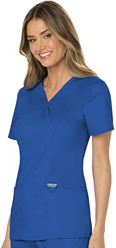 Cherokee Scrubs Top for Women Mock Wrap with 3 Pockets  Soft  2 Way Stretch & Durable Fabric   WW610