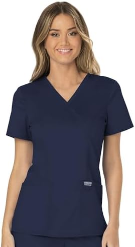 Cherokee Scrubs Top for Women Mock Wrap with 3 Pockets  Soft  2 Way Stretch & Durable Fabric   WW610