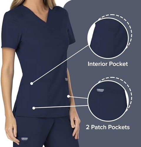 Cherokee Scrubs Top for Women Mock Wrap with 3 Pockets  Soft  2 Way Stretch & Durable Fabric   WW610
