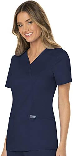 Cherokee Scrubs Top for Women Mock Wrap with 3 Pockets  Soft  2 Way Stretch & Durable Fabric   WW610