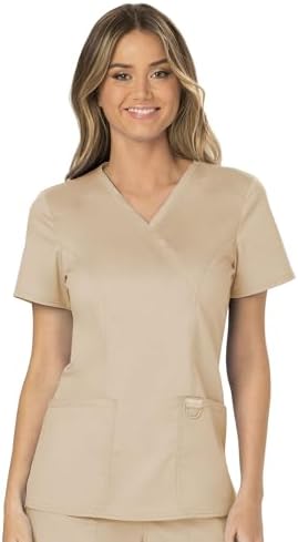 Cherokee Scrubs Top for Women Mock Wrap with 3 Pockets  Soft  2 Way Stretch & Durable Fabric   WW610