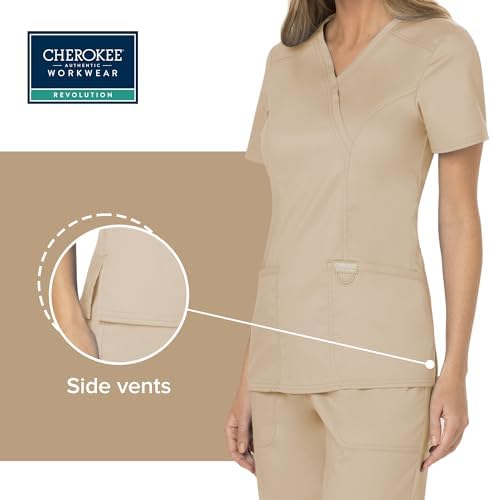 Cherokee Scrubs Top for Women Mock Wrap with 3 Pockets  Soft  2 Way Stretch & Durable Fabric   WW610