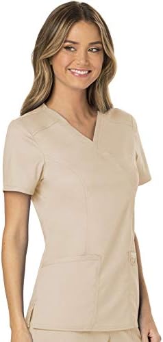 Cherokee Scrubs Top for Women Mock Wrap with 3 Pockets  Soft  2 Way Stretch & Durable Fabric   WW610