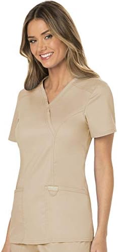 Cherokee Scrubs Top for Women Mock Wrap with 3 Pockets  Soft  2 Way Stretch & Durable Fabric   WW610