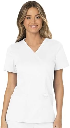 Cherokee Scrubs Top for Women Mock Wrap with 3 Pockets  Soft  2 Way Stretch & Durable Fabric   WW610