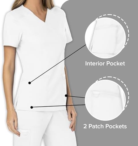 Cherokee Scrubs Top for Women Mock Wrap with 3 Pockets  Soft  2 Way Stretch & Durable Fabric   WW610