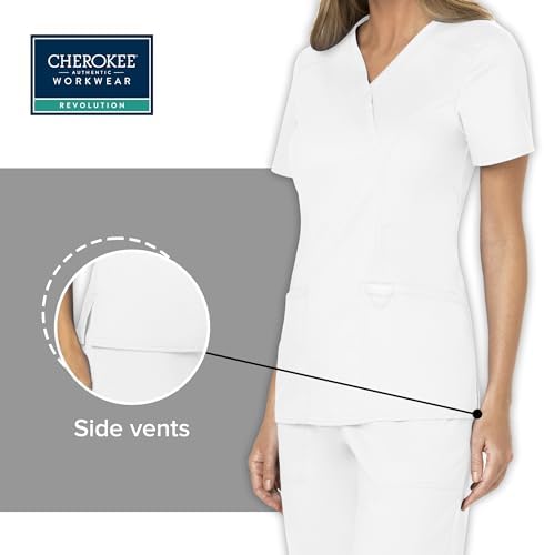 Cherokee Scrubs Top for Women Mock Wrap with 3 Pockets  Soft  2 Way Stretch & Durable Fabric   WW610