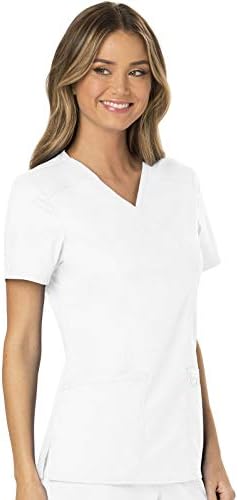 Cherokee Scrubs Top for Women Mock Wrap with 3 Pockets  Soft  2 Way Stretch & Durable Fabric   WW610