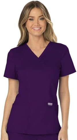 Cherokee Scrubs Top for Women Mock Wrap with 3 Pockets  Soft  2 Way Stretch & Durable Fabric   WW610