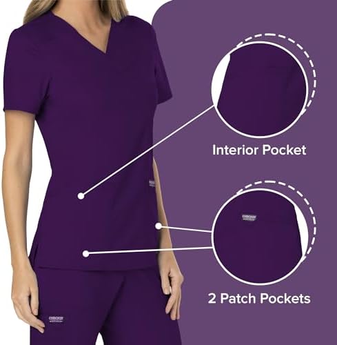 Cherokee Scrubs Top for Women Mock Wrap with 3 Pockets  Soft  2 Way Stretch & Durable Fabric   WW610