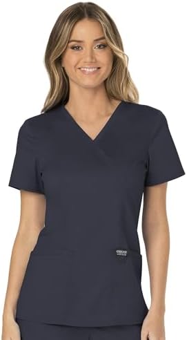 Cherokee Scrubs Top for Women Mock Wrap with 3 Pockets  Soft  2 Way Stretch & Durable Fabric   WW610