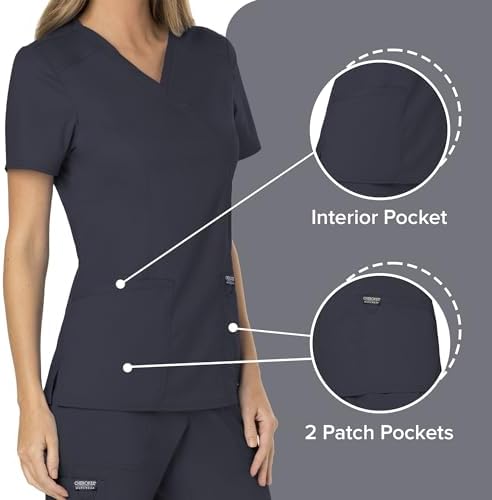 Cherokee Scrubs Top for Women Mock Wrap with 3 Pockets  Soft  2 Way Stretch & Durable Fabric   WW610