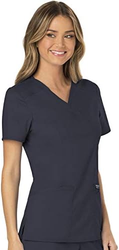 Cherokee Scrubs Top for Women Mock Wrap with 3 Pockets  Soft  2 Way Stretch & Durable Fabric   WW610