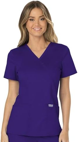 Cherokee Scrubs Top for Women Mock Wrap with 3 Pockets  Soft  2 Way Stretch & Durable Fabric   WW610