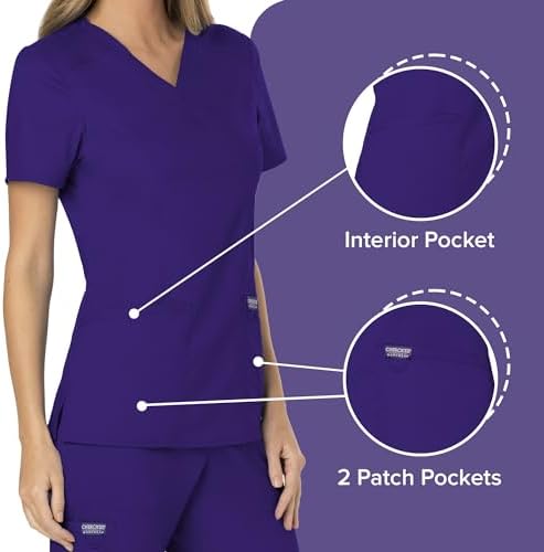 Cherokee Scrubs Top for Women Mock Wrap with 3 Pockets  Soft  2 Way Stretch & Durable Fabric   WW610