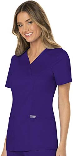 Cherokee Scrubs Top for Women Mock Wrap with 3 Pockets  Soft  2 Way Stretch & Durable Fabric   WW610