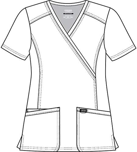 Cherokee Scrubs Top for Women Mock Wrap with 3 Pockets  Soft  2 Way Stretch & Durable Fabric   WW610