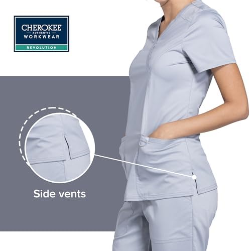 Cherokee Scrubs Top for Women Mock Wrap with 3 Pockets  Soft  2 Way Stretch & Durable Fabric   WW610