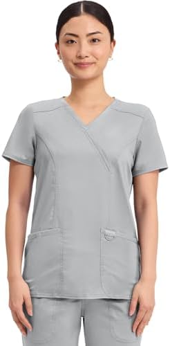 Talla S - Cherokee Scrubs Top for Women Mock Wrap with 3 Pockets  Soft  2 Way Stretch & Durable Fabric   WW610