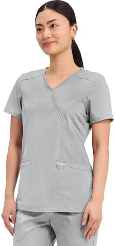 Talla S - Cherokee Scrubs Top for Women Mock Wrap with 3 Pockets  Soft  2 Way Stretch & Durable Fabric   WW610