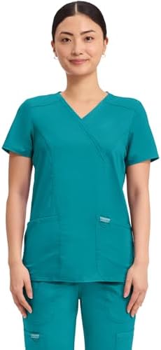 Talla S - Cherokee Scrubs Top for Women Mock Wrap with 3 Pockets  Soft  2 Way Stretch & Durable Fabric   WW610