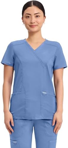 Talla S - Cherokee Scrubs Top for Women Mock Wrap with 3 Pockets  Soft  2 Way Stretch & Durable Fabric   WW610