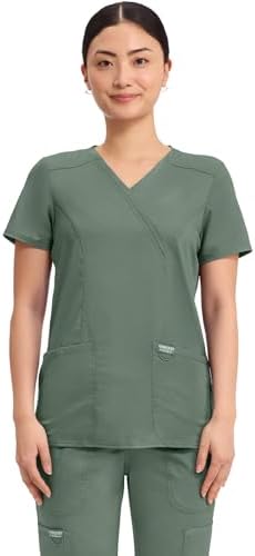 Talla S - Cherokee Scrubs Top for Women Mock Wrap with 3 Pockets  Soft  2 Way Stretch & Durable Fabric   WW610