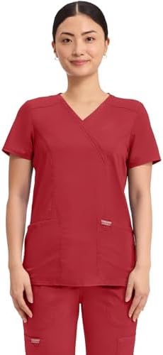 Talla S - Cherokee Scrubs Top for Women Mock Wrap with 3 Pockets  Soft  2 Way Stretch & Durable Fabric   WW610